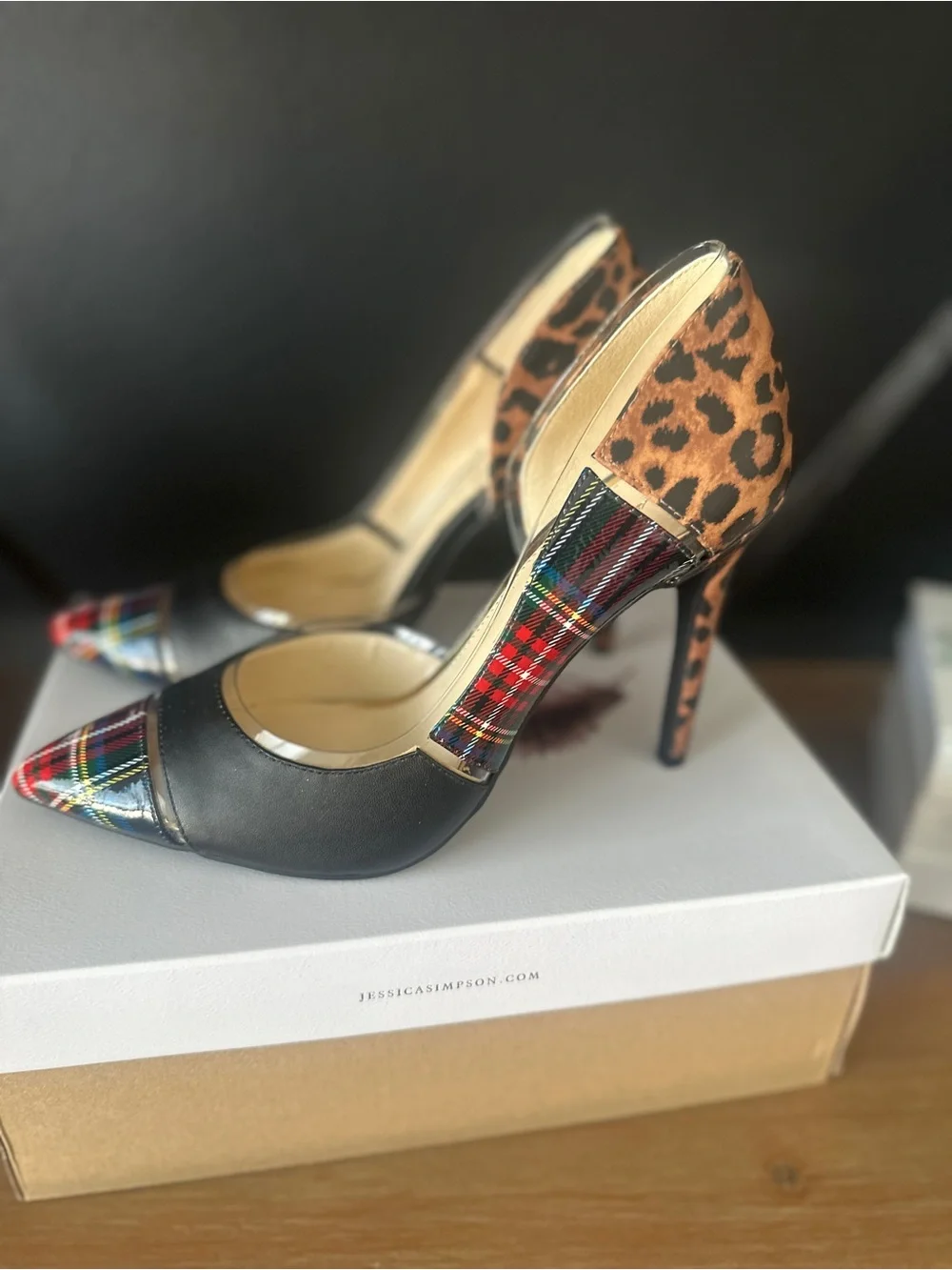 Jessica Simpson Leopard & Tartan Pointed Stiletto Pumps - Multi Color